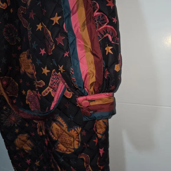 Farm Rio Quilted Star & Animal Print Coat - Black with Pink & Orange - Picture 5 of 7